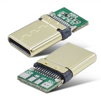 Τύπος C 16Pin Χρυσό επιχρυσωμένο USB C αρσενικό σύνδεσμο συγκόλλησης με καλωδίωση με λειτουργία δεδομένων + φόρτισης