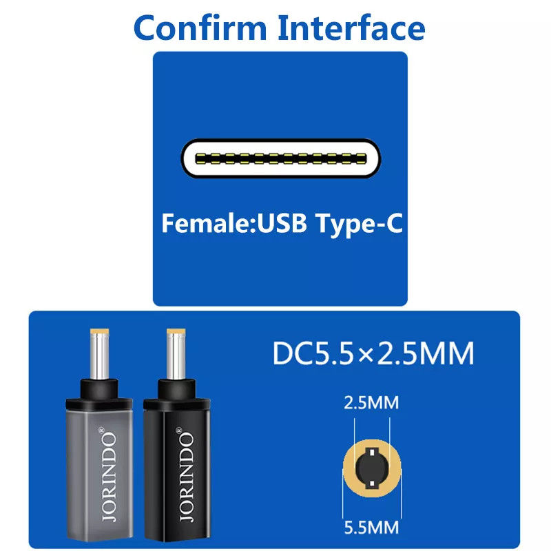 100W USB Type C Θηλυκό σε DC 5,5x2,5mm Αρσενικό PD Σύνδεσμος Γρήγορη γρήγορη φόρτιση