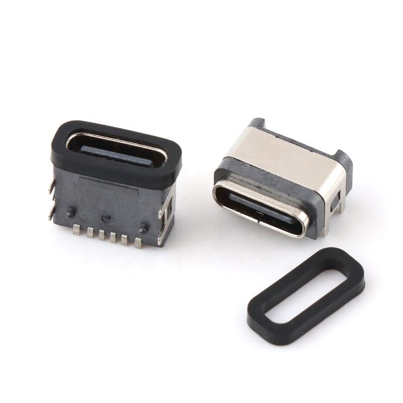 Αδιάβροχο βύσμα USB 6 ακίδων θηλυκό ορθής γωνίας αδιάβροχο τύπου-c