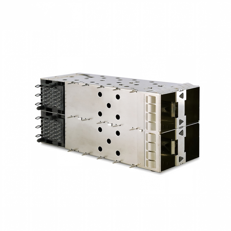 Συνδετήρας SFP+ 2x2 Press-Fit 80 ακίδων Small Form-factor Pluggable Plus Στοιβασμένος Συνδετήρας SFP+ Πολλαπλών Θυρών 2-by-1 Με Θύρες Lightpipe