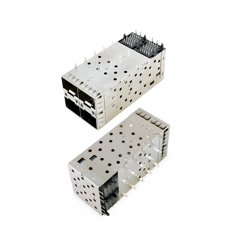 Συνδετήρας SFP+ 2x2 Press-Fit 80 ακίδων Small Form-factor Pluggable Plus Στοιβασμένος Συνδετήρας SFP+ Πολλαπλών Θυρών 2-by-1 Με Θύρες Lightpipe