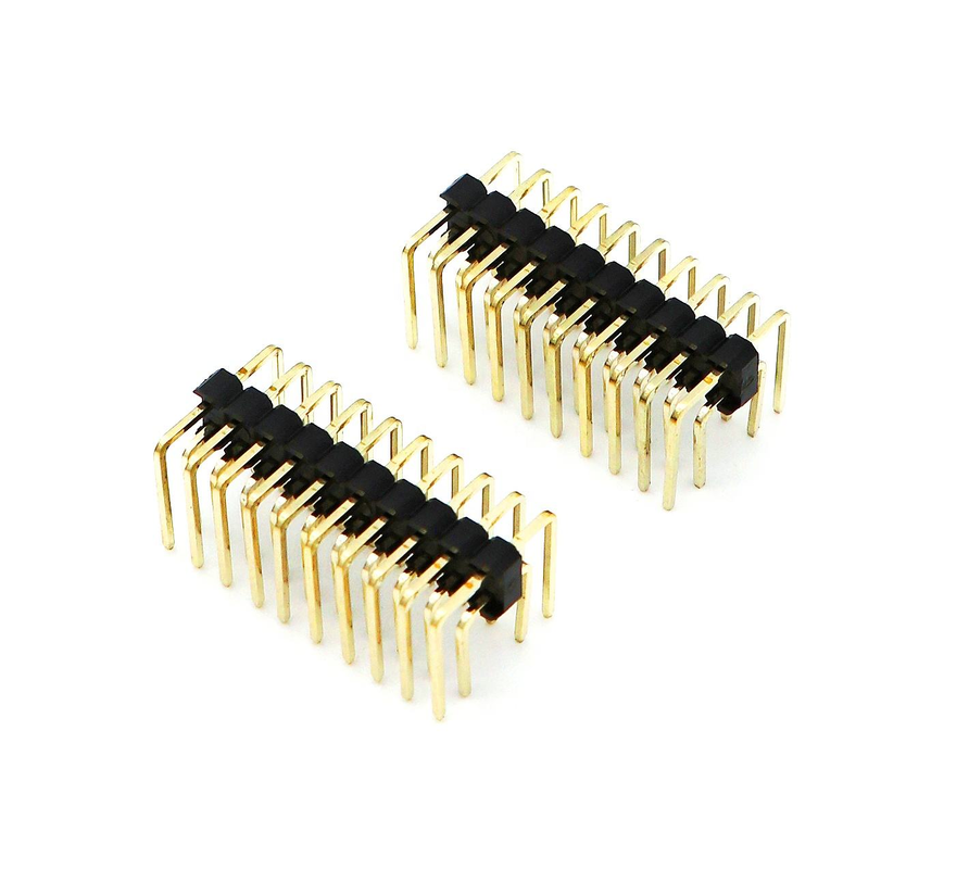 2.54mm Pitch Conector Macho de Doble Fila en Ángulo Recto para PCB de Nylon SQ0.64mm H2.5mm 2*1P-2*40P