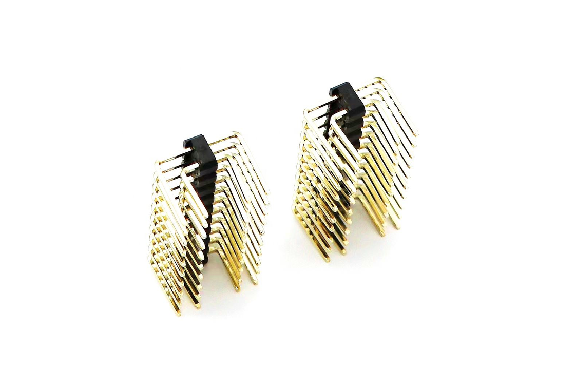2.54mm Pitch Conector Macho de Doble Fila en Ángulo Recto para PCB de Nylon SQ0.64mm H2.5mm 2*1P-2*40P
