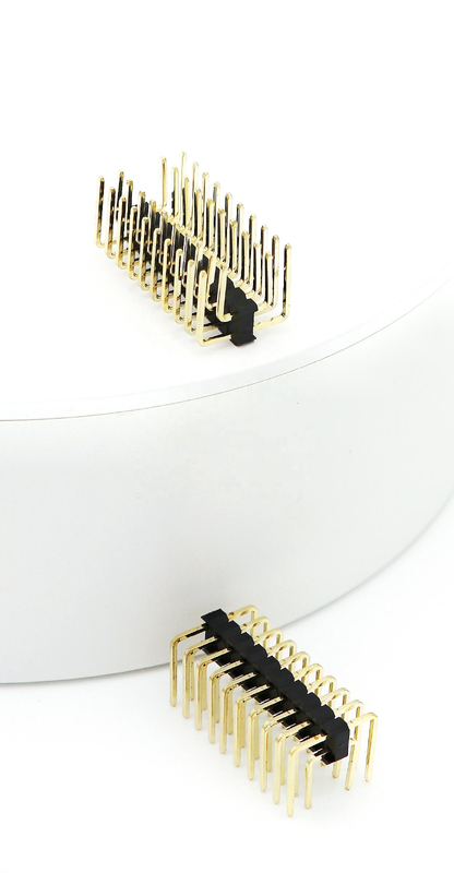 2.54mm Pitch Conector Macho de Doble Fila en Ángulo Recto para PCB de Nylon SQ0.64mm H2.5mm 2*1P-2*40P